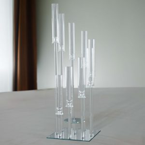 9-Arm Crystal Glass Cluster Candelabra Pedestal Stand 4ft - Square Hurricane Taper Candle Holder Table Centerpiece